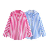 Single-Dlong Casual Shirt 2025 Spring And Summer Temperament Long-Sleeved Collar Loose Striped Print Female Top