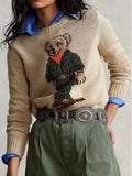 Autumn/Winter 2025 New Women's Dresses Cartoon Embroidered Bear Round-Neck Knitted Sweater