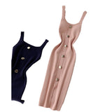 Knitted Dress 2025 New Summer Temperament Square Collar Slim Thin Buckle Sleeveless Vest Open Bottom Skirt