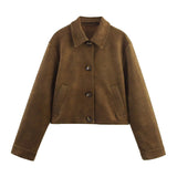 Women's Clothing 2025 Explosion ZA Velvet Effect Collared Long-Sleeved Jacket Jacket