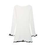 Wave Wood Ear Curly Knitted Dress Long Sleeve Dress 2025 Spring Temperament Crash Color Repair Mini Dress