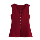 92 Gold Knitted Vest Shirt 10 Women's 041 Simple Single Buckle Fashion