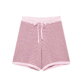 2025 Summer New Women's Loose Knit POLO Shirt Top High Waist Shorts