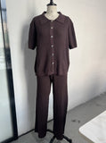 Knitted Suit Women's Two Sets Of 2025 Spring Women's Explosive Solid Color Thin Knitted Broad Leg Trousers Set