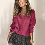 Autumn/Winter 2025 New Lace V-Necked Jacket Sweater Lady Loose Long-Sleeved Solid-Colored Sweater