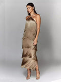 GY25044 Fashion Hanging Neck Solu Back Open Dress