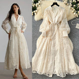 French High-End Women's Dress 2025 Spring Collection Heavy Industry Embroidery V Neck Lantern Sleeve Single Row Buckle Long Skirt