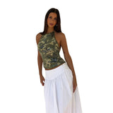Fashion 2025 Summer New Women's Sexy Hot Babes Camouflage Printed Lights Hanging Off The Back Wear Vest