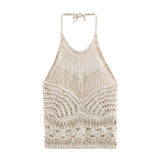 Z Wind Summer New 2025 Women's Clothing Hollow Knitted Neck Bare Back Leisure Vest Blouse 3991015