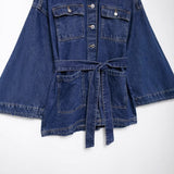 Women's Clothing 2025 Spring New Women's Waist Strap To The Waist Collar Denim Coat