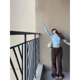 Millard Small Brown Curry Jeans Women Autumn High Waist Broad Leg Feeling Loose Straight Narrow Plate Drag Pants