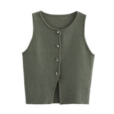 Summer Women's New Fashion Pure Color Round Neck Loose Casual Flat Needle Sleeveless Short Top