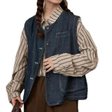 Vintage Denim Vest Vest Vest Women's Spring And Autumn Fashion Fashion New External Folding Shirt Shoulder Clip