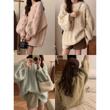 Korean Version Of The New Soft-Mascued Knitting Coat On The Head Of The Lazy Windy Loose Sweater Coat Women's Large Size Autumn And Winter Fashion