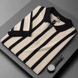 Trendy Summer Short-Sleeved Men's Korean Version Of Retro Striped Personality Zipper Half-Sleeved Knitted Shirt Casual T-Shirt Man's Tide
