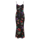 Fashion 2025 New Women's Dress French Sexy Holiday Style Print Slings With Back To The Waist Dress
