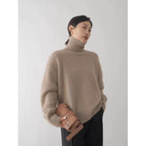 Autumn/Winter 2025 New Thick Solid-Colored Cashmere Knitted Shirt Women High-Collar Short-Sleeve Loose Lazy Sweater