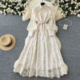 Spring 2025 New High-End Heavy Industry Mesh Embroidery To Collect Thin French Elegant Lantern Sleeve Dress
