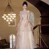 2025 New Temperament Long-Term Cash Waist Fishtail Skirt Wedding Dress Elegant Gold Squine Mother Dress