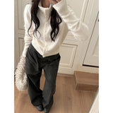 Simple Temperament Gray High-Waisted Straight Slacks Women Autumn Small Loose Set Thin Legs Drag Trousers