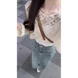 Light Blue Front Open Fork A Word Cowboy Half-Dress Woman Autumn High Waist Thin Design Sense Of Long Skirt