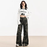 High Street Wide-Legged Camouflage Workwear Jeans Women Autumn New High-Rise Thin Loose Straight Trousers