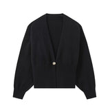 Women's Clothing 2025 New Street Fashion Two-Color Long-Sleeved Knitted Sweater Cardigan