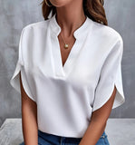2025 Summer New V-Neck Shirt Women Solid Color Casual Buffet Shirt