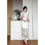 New Chinese Temperament High-End Printing Slim Thin Cheongsam Dress Women's Summer New National Style Long Dress