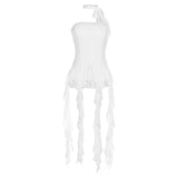 2025 Summer Fashion Women's New One-Word Shoulder Repair Twilight Smear Chest Pure Color Bhise Small Vest