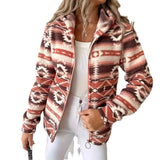 New Large-Size Fashion Casual Casual Women's Loose Geometric Pattern Print Hooded Zip-Down Jacket Woman