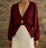 Solid Color V-Neck Long Sleeve Open Shirt 2025 Spring And Autumn Temperament V Collar A Buckle Long Sleeve Waist Top