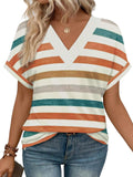 2025 New Women's Dress Casual Round Neck Striped Multi-Color Short-Sleeved Overseas Hot T-Singing T-Shirt