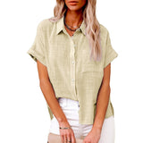 Wish Summer New Women's Solid Color Linen Shirt Short Sleeve Casual Loose Shirt