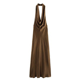 Women's Clothing 2025 Summer New Temperament Hanging Neck Collar Silk Texture Repairing Flute Dress