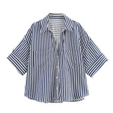 2025 Spring And Summer New Women's Fashion Casual Collar Striped Wide-Sleeved Shirt