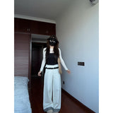 Korean Rice White Temperament Spliced High-Waisted Casual Pants Women Spring New Small Loose Broad Legs Long Trousers