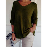 Knitted Casual Sweater Basic Thin V-Neck Seven-Sleeve Solid Female Bottoming Shirt Ice Cream Color