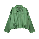 Women's 2025 New Bat Sleeve Loose-Fitting Velvet Bomber Jacket Jacket