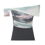 INS 2025 Spring New Dizzy Mesh Knitting Splicing Shoulder Lady T-Shirt Folded Top
