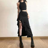 2025 Summer New Women's Solid Color Body Street Fashion High-Waisted Hip Open Skirt