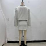 2025 Spring Long Sleeve Water Drill Decoration Short Rough Spinning Ring Velvet Jacket Mini Skirt Suit Woman