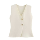 Spring And Summer New Women's Gold Button Knitted Vest + Half-Dress Fashion Set