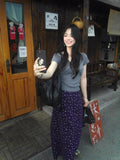 Purple High-Waisted Floral Half-Dress Woman's Summer Thin Loose A-Shaped Skirt Loose One-Step Bag-And-Swum Long Skirt