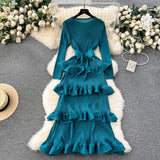 High-End Banquet Dress High-End Light Luxury Niche Lotus Leaf-Side Cake Dress Heavy Industry Folds Long