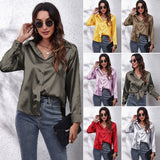 Colored Shirt Women's Denswear Simulation Silk Long-Sleeved Shirt New Women's Clothing