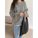 2025 New Ultra-Soft Special Grade Sheep Velvet Korean Version Of Loose Thin Solid Color Base Round Collar Knitted Sweater