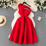 High-End Party Dress Dress Women's Summer French Collared Shoulder Bubble Sleeve High Waist Fork Banquet Dress