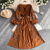 Bohemian Dress Lady Autumn And Winter Cladding Heavy Embroidered Puff Cuff Cuffs Mid-Long Festive Dress