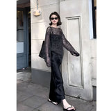 High Cold Goddess Fan Lazy Wind Hollow Sun Protection Shirt Summer New Fashion Bag Hip Fishtail Skirt Two Sets